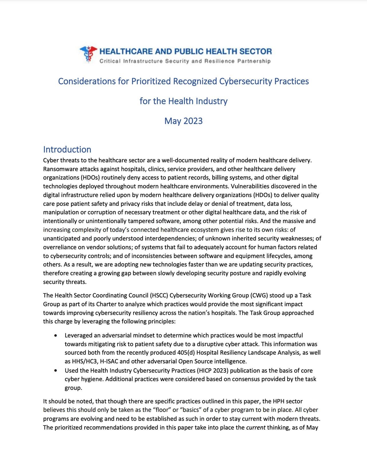Considerations For Prioritized Recognized Cybersecurity Practices