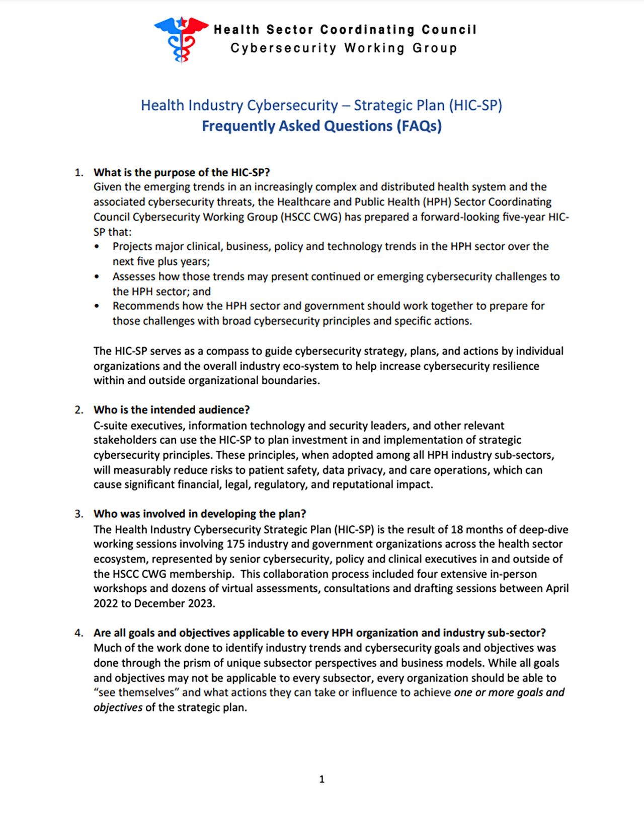HSCC Health Industry Cybersecurity Strategic Plan FAQ